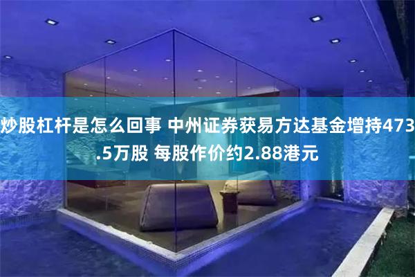 炒股杠杆是怎么回事 中州证券获易方达基金增持473.5万股 每股作价约2.88港元